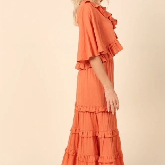 Petal & Pup Flutter Sheridan Sleeve Boho Ruffle Peasant Blouse Top Large Rust - Picture 12 of 14